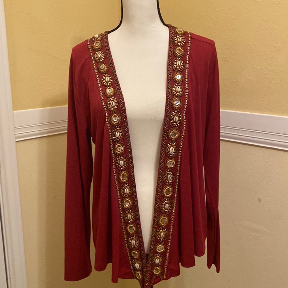 Gabriella Rossi Large Cardigan; Maroon in color.